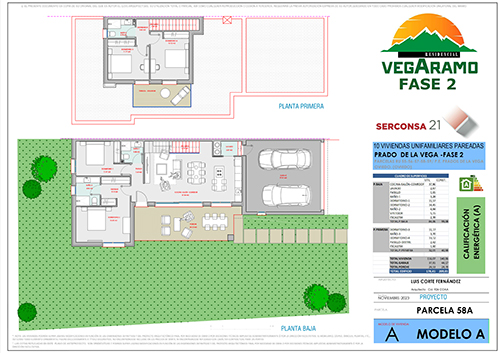 Plano de vivienda modelo A, parcela 58A, en residencial VegAramo (Oviedo)