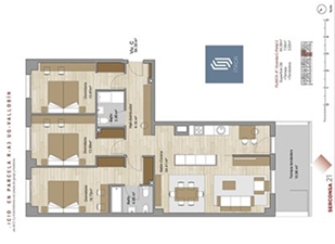 Plano de vivienda de 3 dormitorios, en edificio Ítaca, Oviedo